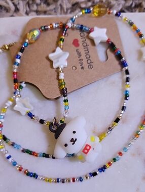 Hello Kittys Pom Pom Purin beaded necklace